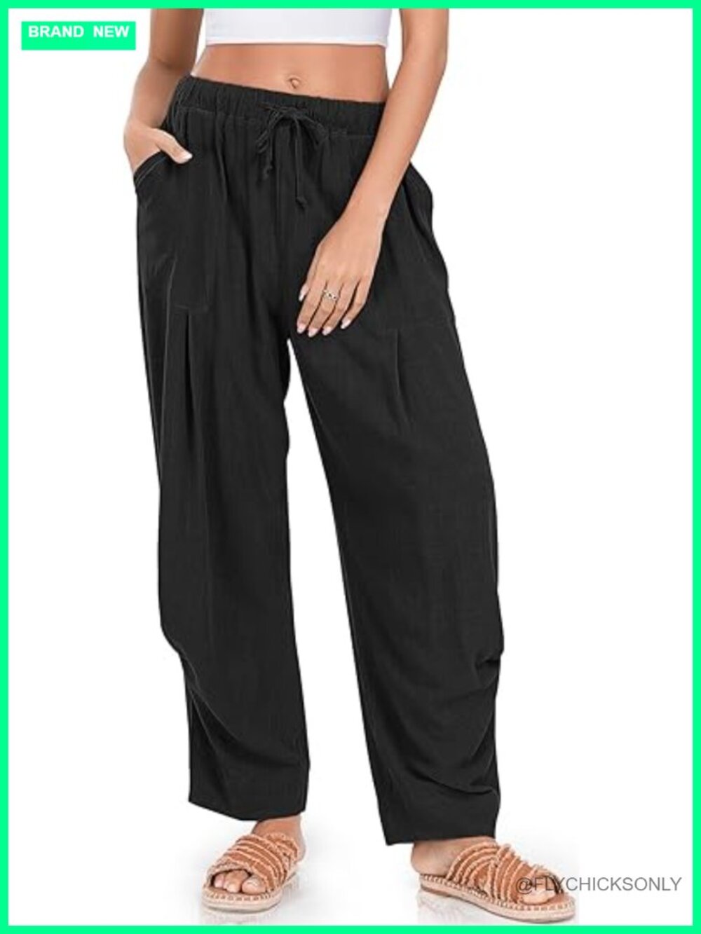 Linen Harem Pants with Pockets Drawstring Casual Lounge Pant